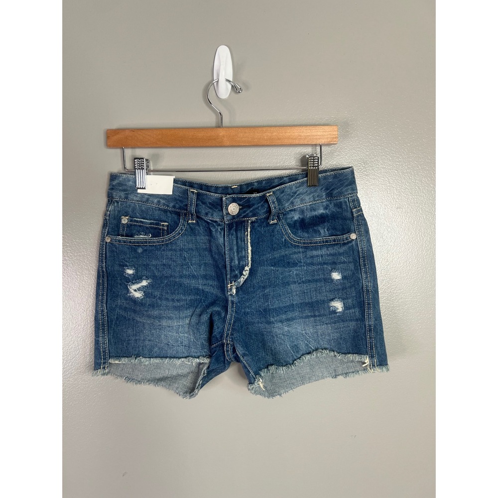 Francesca's Harper Mid Rise Destructed Denim Shorts Blue Size 27 NWT‎ festival